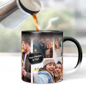 Cronkraft Personalized Magic Mug with Photo Custom Heat-Sensitive Color-Changing Coffee Cup Unique Gift for Birthday, Anniversary, Valentine's Day 325ml Ceramic Black D05