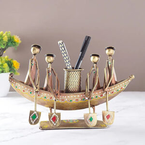 Antique Boat Shaped Metal Pen Stand